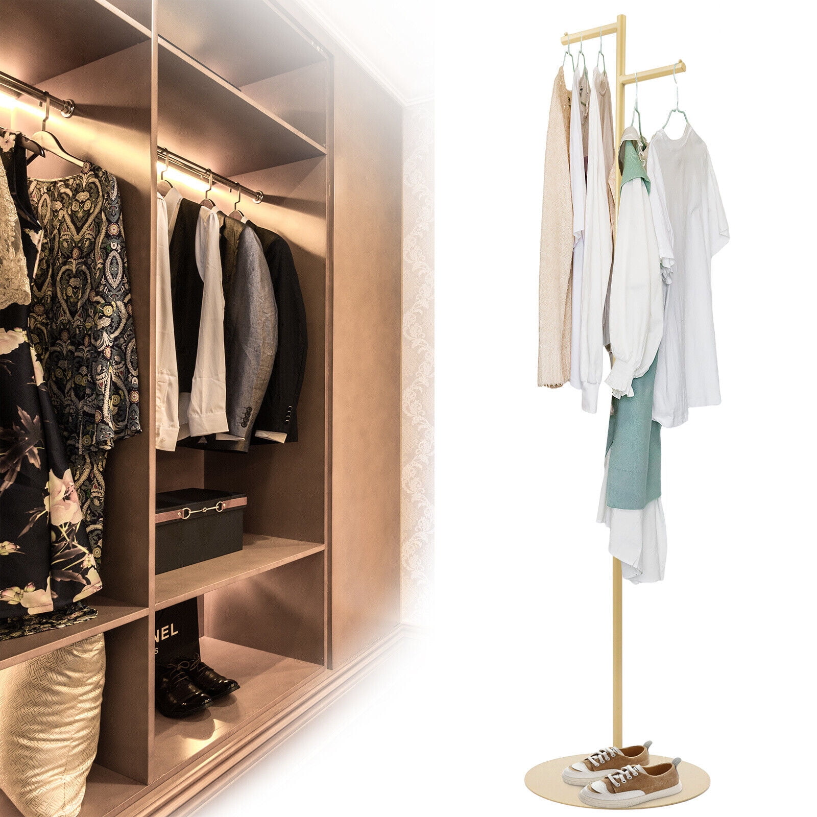 FETCOI Retro Metal Coat Hat Rack 2 Hook Freestanding Clothes Stand