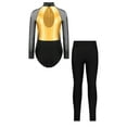 thumbnail image 2 of iiniim Girls Dance Unitard Ice Skating Outfits Long Sleeve Gymnastics Leotard with Yoga Leggings Pants Set Activewear Gold 8, 2 of 7