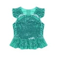 thumbnail image 3 of Haitryli Kids Girls Sparkly Sequins Ruffle Flutter Sleeve Peplum Top Shirt Mermaid Theme Birthday Lake Green 16, 3 of 5