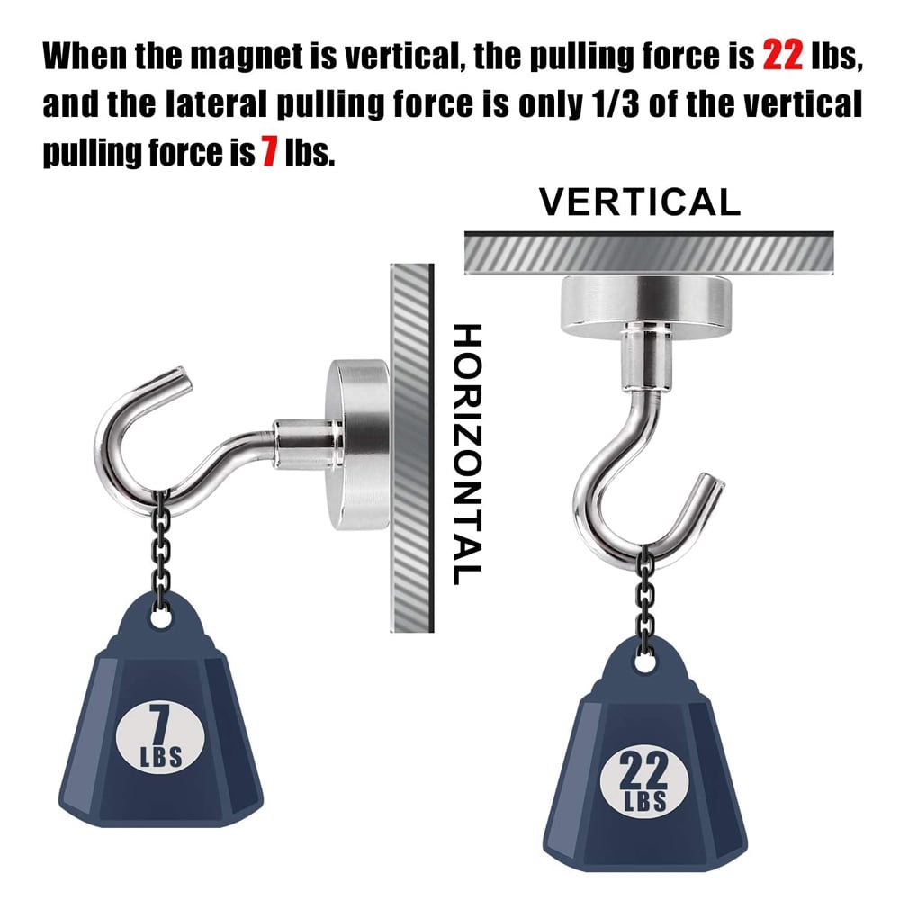 Skycarper Strong Magnetic Hooks, Silver, 22Lbs, Magnets Hanger for Refrigerator,Heavy Duty Ceiling Hooks for Classroom, Cruise,Kitchen, Workplace, Office, Garage, 24PCS