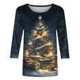 thumbnail image 4 of Otvok Women'S Christmas Blouse Casual Christmas Tree Print Round Neck 3/4 Sleeve T-Shirt, 4 of 6
