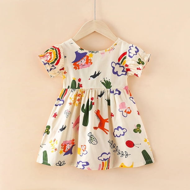 Vestido de algodón con flores para niñas pequeñas y medianas de primavera y otoño, vestido de línea A para bebés y niños pequeños