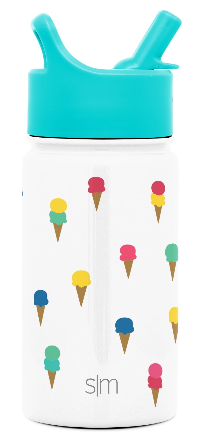 Simple Modern 14oz Summit Kids Water Bottle Thermos with Straw Lid Ice Cream Cones Dishwasher Safe Vacuum Insulated Double Wall Tumbler Travel Cup 18/8 Stainless Steel 