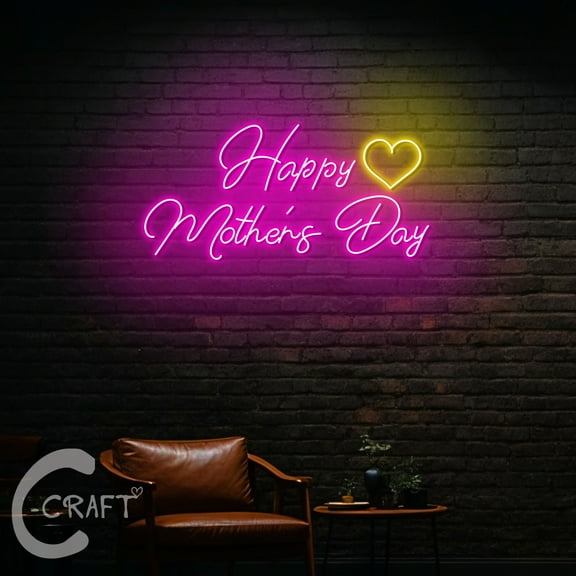 C-CRAFT Happy Mother's Day Neon Sign LED Light 20 inch for Home Bedroom Wall Art Decor