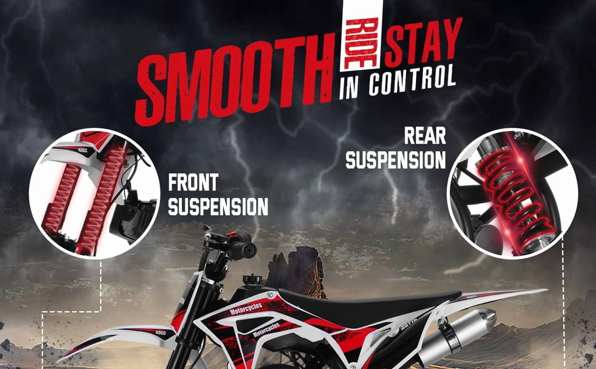 Korogimeeet Black Gas Mini Motorcycle 49cc 2-Stroke, Upgraded Frame with Reduced Exhaust Resonance, Pull Start, 10 Inch Anti-Slip Tires, 40KM/H, 150kg Capacity, 47 x 28 Inch