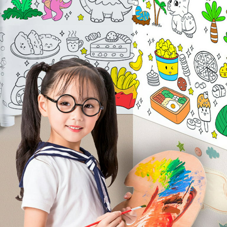 New Children's Drawing Roll, Diy Color Filling Sticky Drawing Paper Roll  For Toddler, Drawing Pad For Kids, Toddler Painting Set