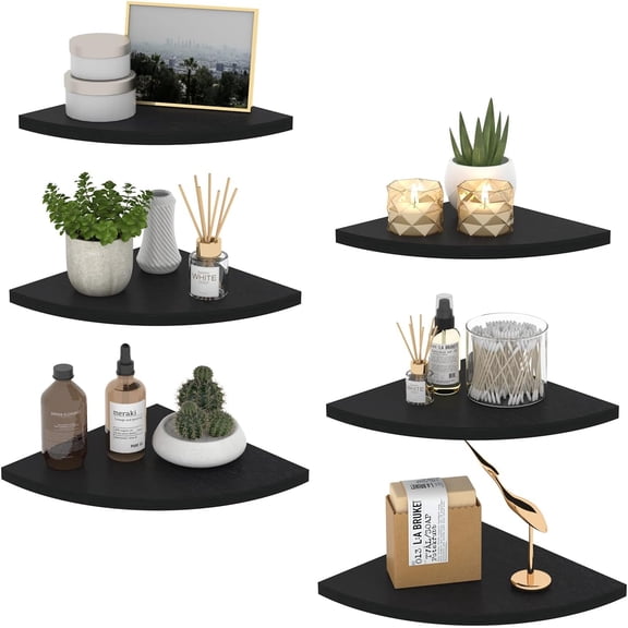 Floating Corner Shelf Wall Mount, Set of 3 Rustic Wood Corner Wall Shelves with Fence for Bedroom, Living Room, Bathroom, Kitchen