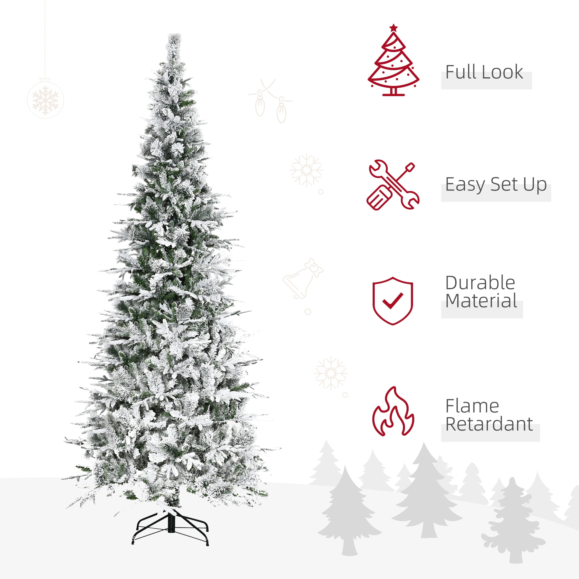 9ft Snow Flocked Christmas Tree 1159 Tips Auto-Open Branches Flame Retardant Indoor Decor