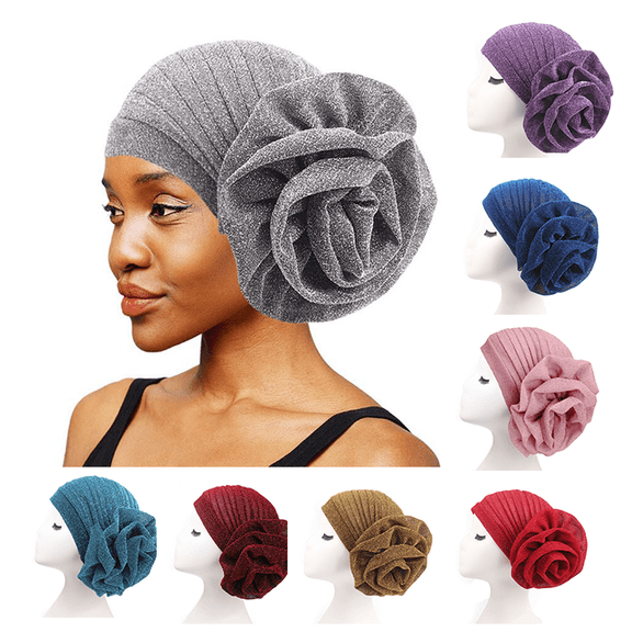 Yoyauz Headscarf Hat Shiny Silk Big Flower Hood Stretch Beanie Hat Hood Hood Chemotherapy Hat Hood Bandana Cover