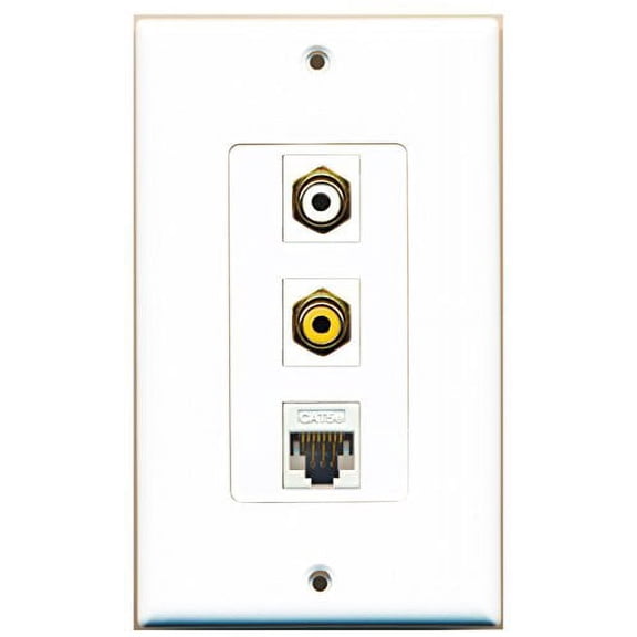 RiteAV - 1 Port RCA White and 1 Port RCA Yellow and 1 Port Cat5e Ethernet White Decorative Wall Plate Decorative