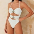 thumbnail image 4 of Traje de baño de una pieza para mujer, conjuntos de bikini para mujer estilo europeo y traje de baño bikini para playa de color liso con borde, ropa de baño de mujer, 4 of 6