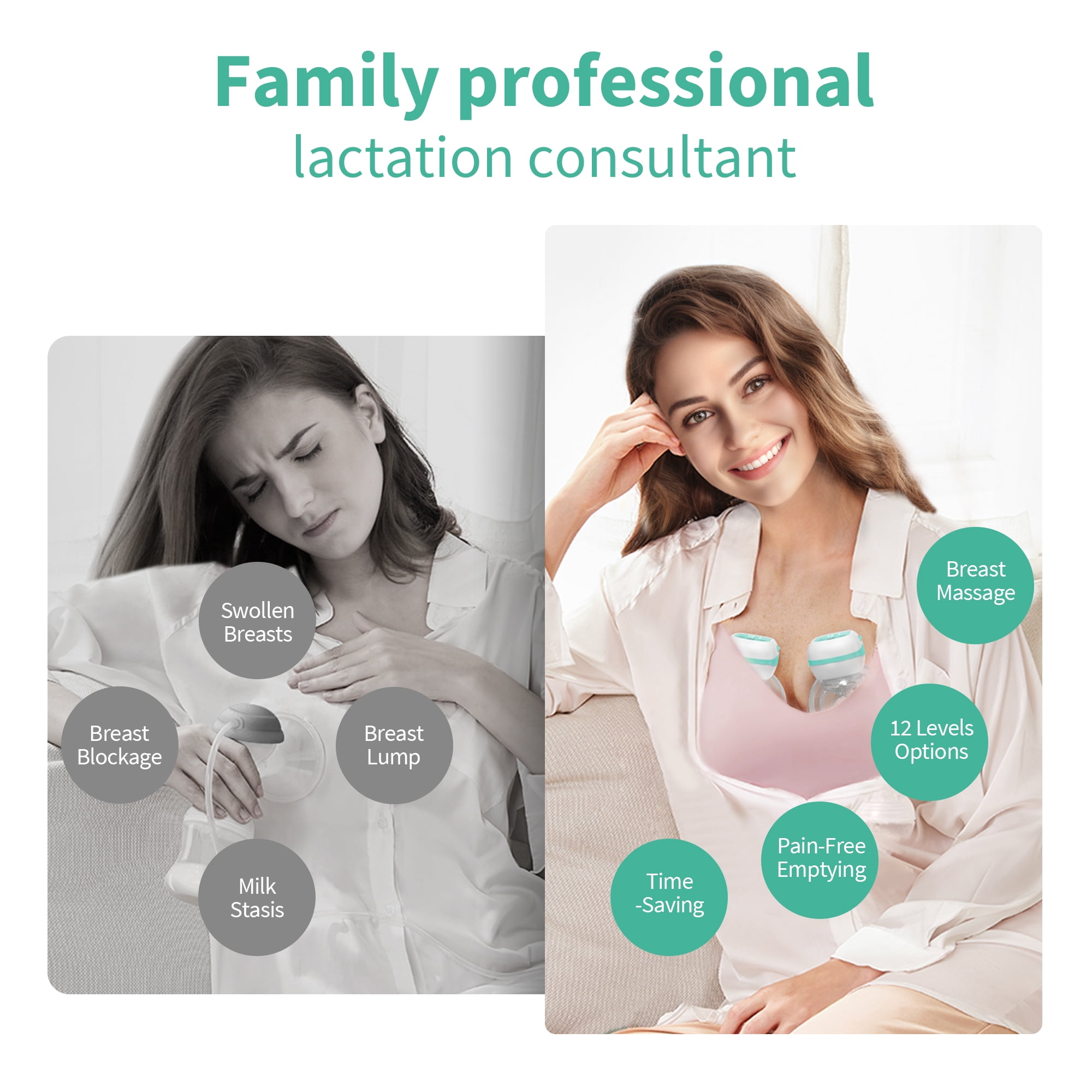 Totmizby Hands-Free Wearable Breast Pump,Electric Breast Pump with 3 Mode & 12 Levels,Portable and Low Noise-17/19/21/24mm Flange,2 Pack(Green)
