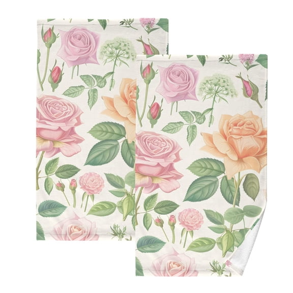 Ryvnso Botanical Rose Flower Cotton Hand Towels Sets Face Towel 2 PCs Bathroom Decorative