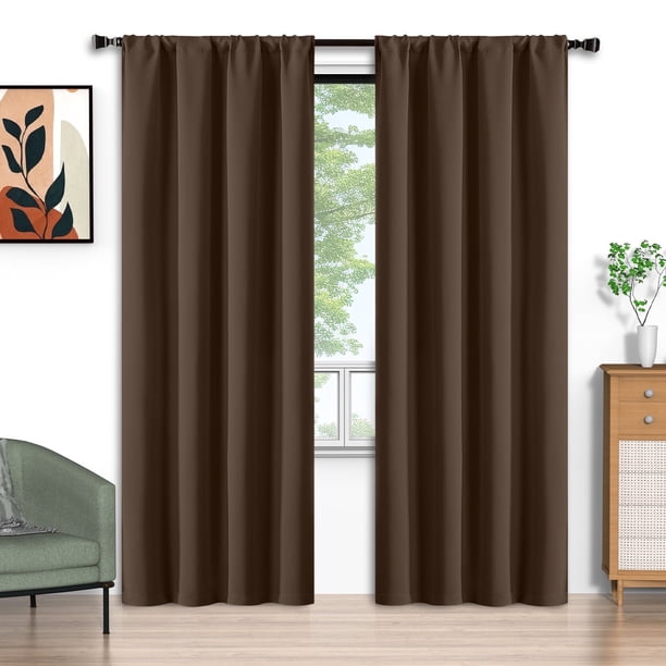Cortinas Blackout Marrones 52x96 Pulgadas, Juego de 2 Cortinas con Bolsillo para Barra, Aisladas Térmicamente, Decoración Sólida para el Hogar, Cortinas para Sala de Estar y Recámara, Privacidad Aseg