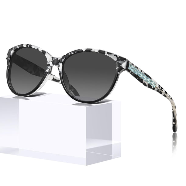 Lentes de Sol CARFIA Acetato Blanco y Negro Ojo de Gato Polarizados para Mujer