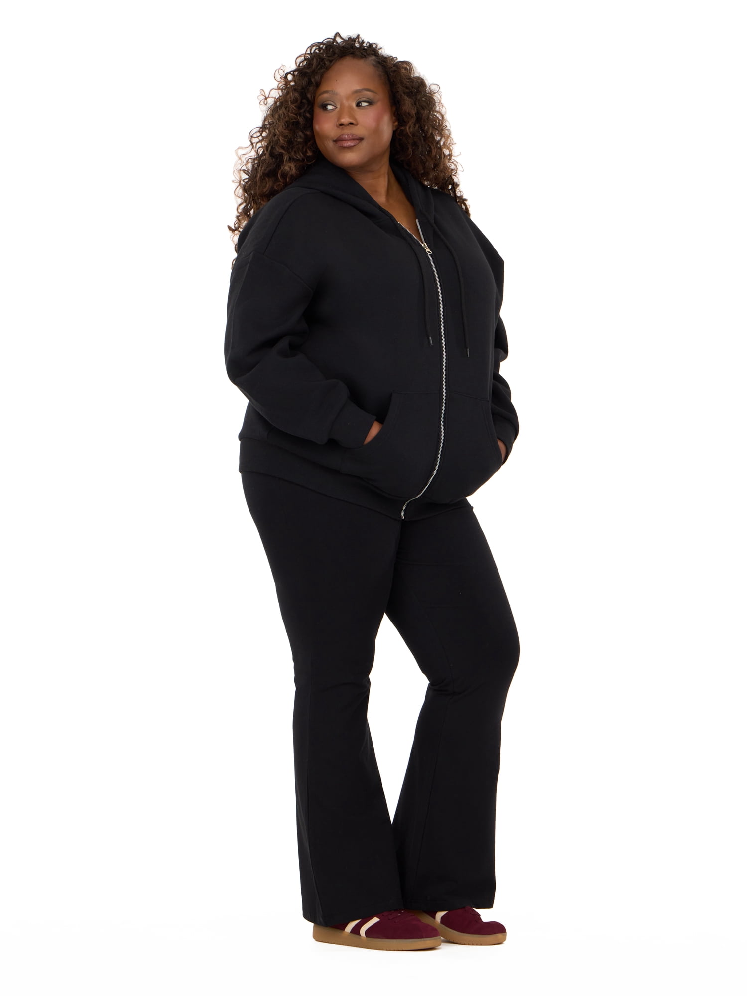 Forever 21 Women's Fleece Zip Up Hoodie with Front and Back Graphic Detail, Relaxed Fit Sweatshirt Jacket, Casual Everyday Layering Style, Black, XXS-4X