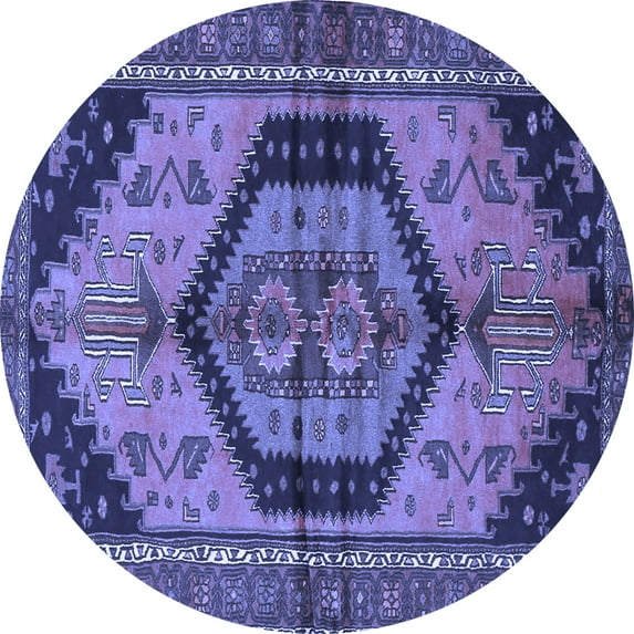 Ahgly Company Machine Washable Indoor Round Persian Blue Traditional Area Rugs, 5' Round