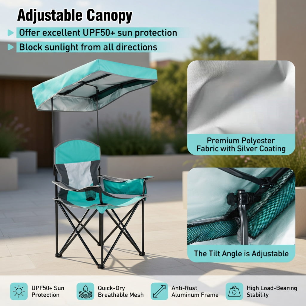 Hommoo Double Beach Chair with Adjustable UPF50+ Canopy, 3-Side Roll-Up Shade Curtains, Built-in Cooler Bag & Mesh Ventilation, Turquoise