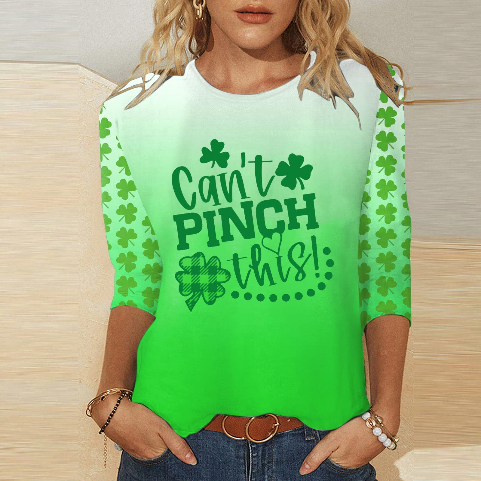 OKBOP St Patricks Day Shirt,Women'S Tops 3/4 Sleeve Shamrock Print Cute  Sweatshirts For Women Crew Neck Blouse Green S - Walmart.com