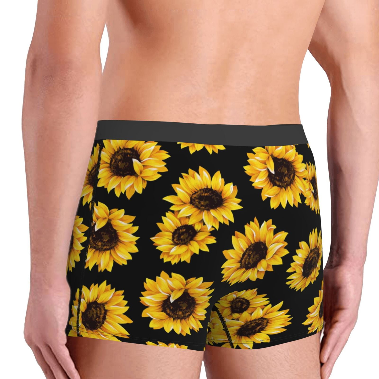 Njkhbolk Men's Sunflower Print Boxer Briefs - Soft, Breathable Polyester & Spandex, Comfortable Everyday Underwear