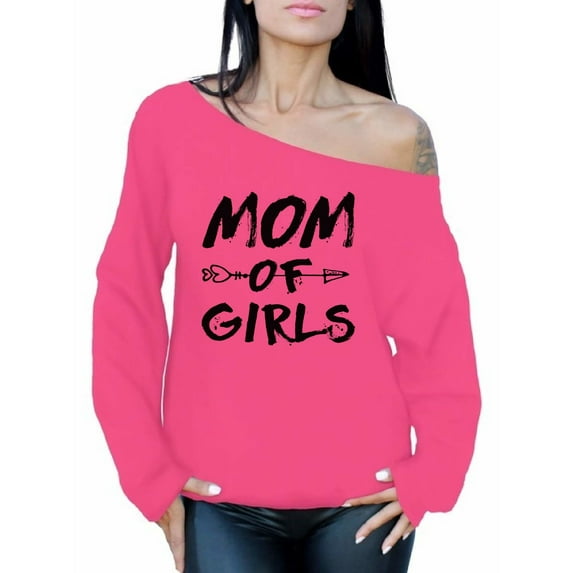 Awkward Styles Women's Mom of Girls Mothering Graphic Off Shoulder Tops Oversized Sweatshirt Black Arrow New Mom Mother's Day