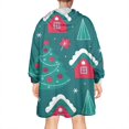 thumbnail image 2 of Wearable Oversized Blanket,Dark Green Christmas Tree and House Pattern Wearable Blanket Hoodie for Adults,Cozy Hooded Blankets with Super Pockets,Super Warm Fuzzy Pullover for Women & Men, 2 of 6