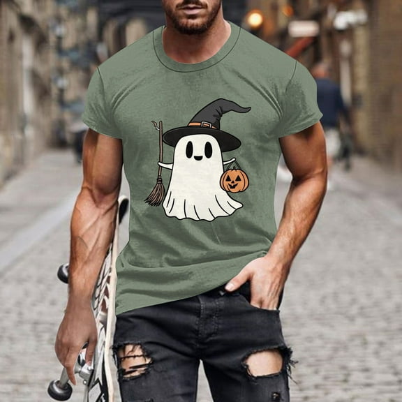 Handshe Men's Halloween Themed Round Neck Short Sleeve T-Shirt - Trendy Top