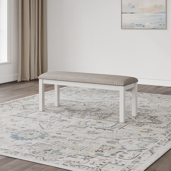 Signature Design by Ashley Robbinsdale Upholstered Dining Room Bench with Nailhead Trim, Antique White