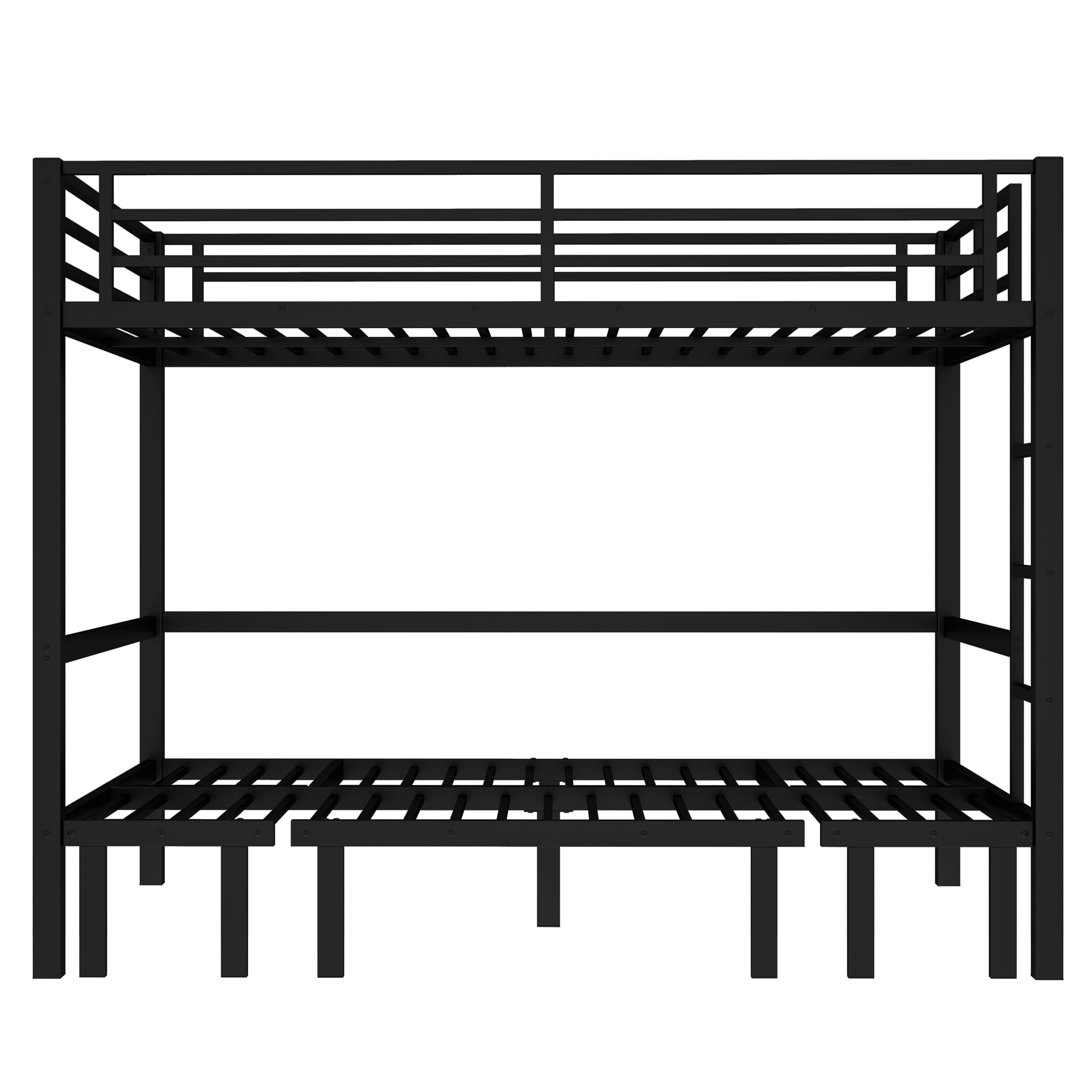 Mintazer Queen Over Queen Metal Bunk Bed with Pull-Out Lower Bed & Guardrails for Teens Adults Bedroom Dorm, Black