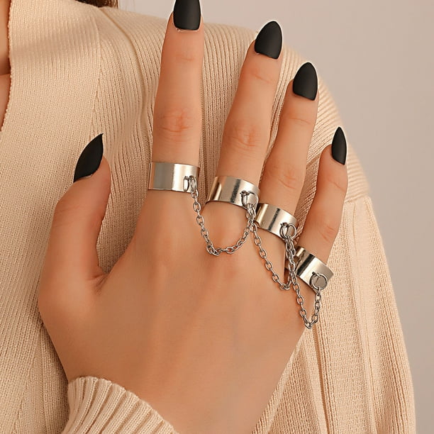 1 pieza Vintage Knuckle Ring Set Moda apilable Extraíble Anillos abiertos con cadena Dedo Anillo de banda abierta Joyas para mujeres Niñas Niños Estilo punk Wmkox8yii fajkfhkj5710