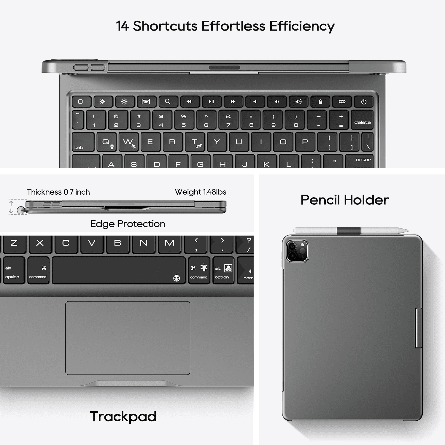 Pekarejue Wireless Keyboard Case Compatible with iPad Air 11-inch M4 M3 M2 & iPad Air 5th 4th & iPad Pro 11 (4th-1st Gen): 360 Rotatable Pencil Holder Multi-Touch Trackpad Backlight Space Gray