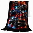 thumbnail image 2 of Bold Muscle Cars Rising Flames, Cozy Friendship Quote Scene, Warm Flannel Blanket for Living Room and Reading Nook, Art Lovers Friendship Gift, Artistic Home Decor, 2 of 9