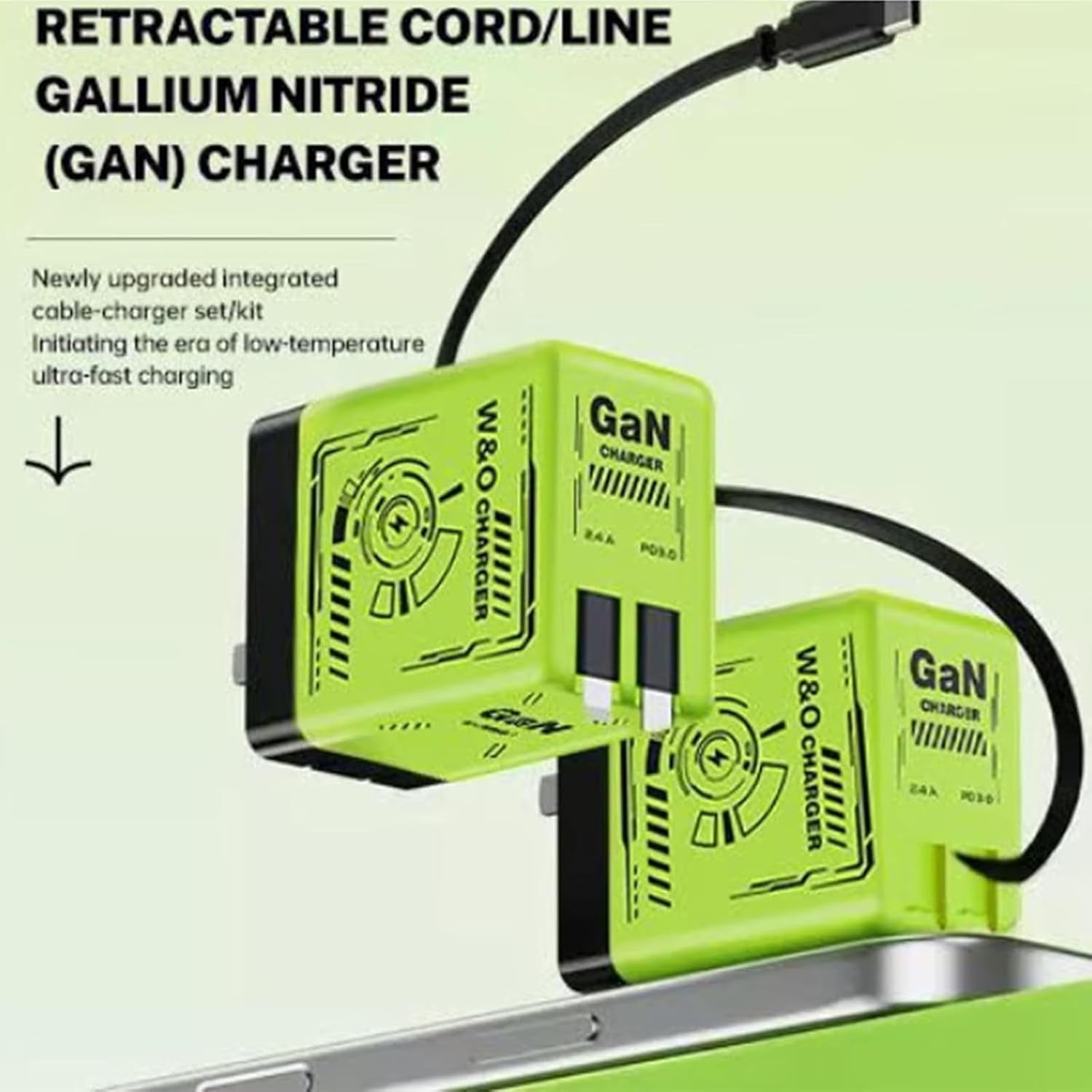 2-in-1 Gan 35w Fast Charger – Dual Cable Wall Plug with Type-C & L Cables, Dual Output, Foldable Plug, for Home, Travel, Office, Multiple Devices