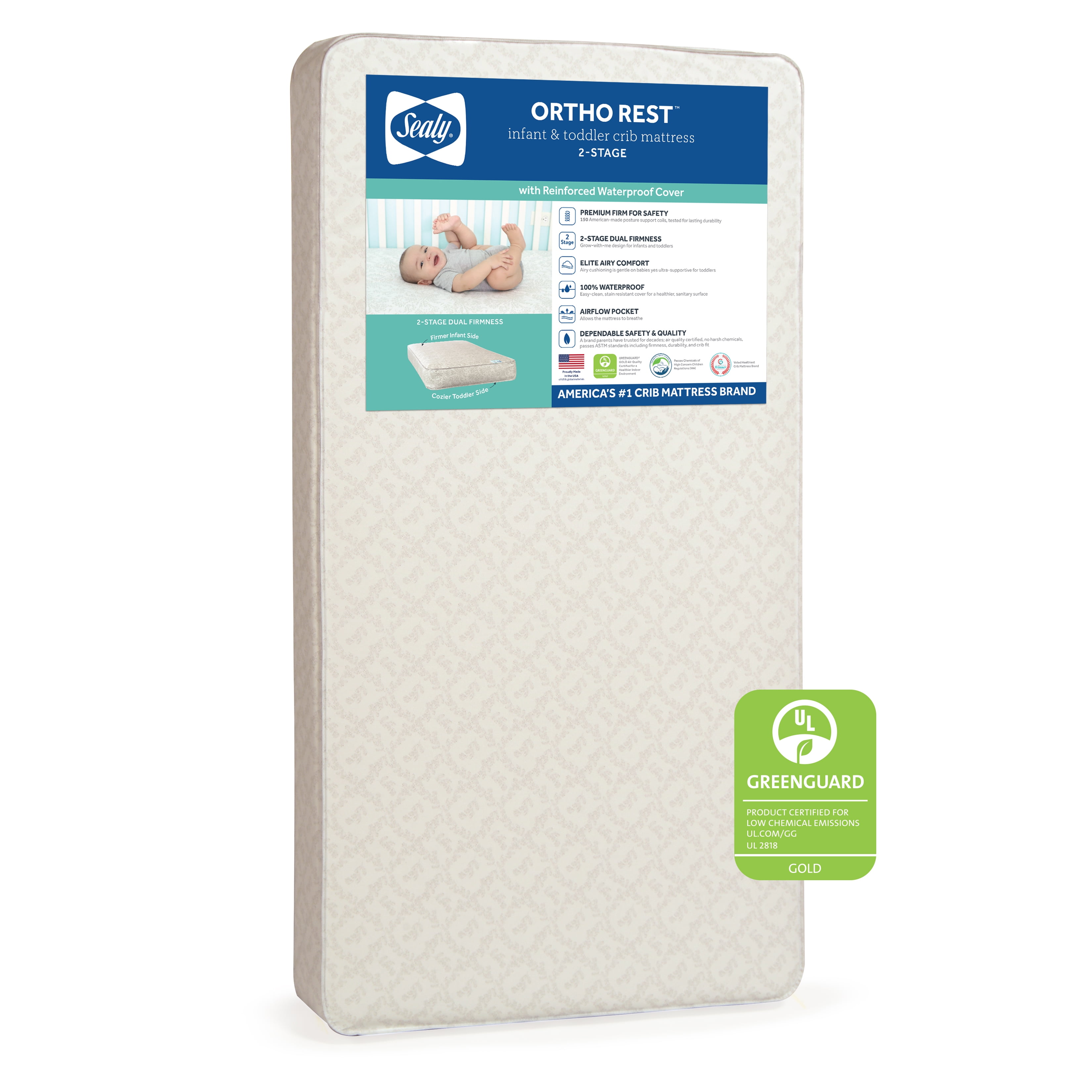 Sealy Ortho Rest Extra Firm 2-Stage Crib Mattress and Toddler Mattress