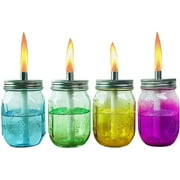 Multicolored Glass Outdoor Tabletop Torch Set, Citronella Glass Table top Torches with Wick and Cap for Outdoor,Refillable Landscape Torches for Yard Patio Christmas Garden,Party Decor