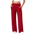 thumbnail image 2 of hoksml Women's Straight Leg Pants V Waist Wide Waistband Casual Pants with Pockets, 2 of 8