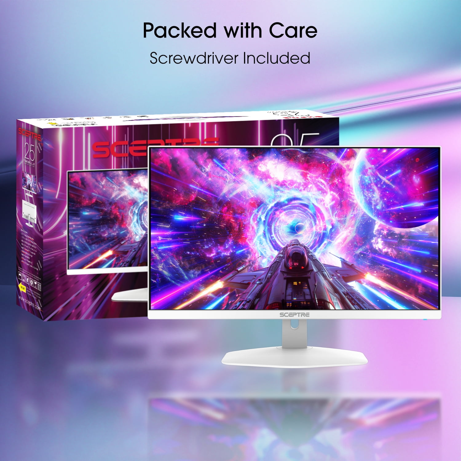 Sceptre 24.5-inch Snow-White Eye-Care Gaming Monitor DisplayPort HDMI USB Type-C up to 180Hz, Build-in Speakers (E255B-FW100TW)