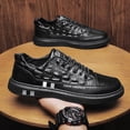 thumbnail image 3 of Zapatos vulcanizados de cuero blanco para hombre, zapatillas informales transpirables para estudiantes, Tenis impermeables para adolescentes, 3 of 4
