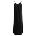 thumbnail image 4 of Letdown Women's Backless Cami Maxi Dress with Back Tie - Sleeveless Lounge & Sundress | Boho Split Long Dress | Soft Solid House Dress for Home, Beach, Vacation (Black,XL), 4 of 8