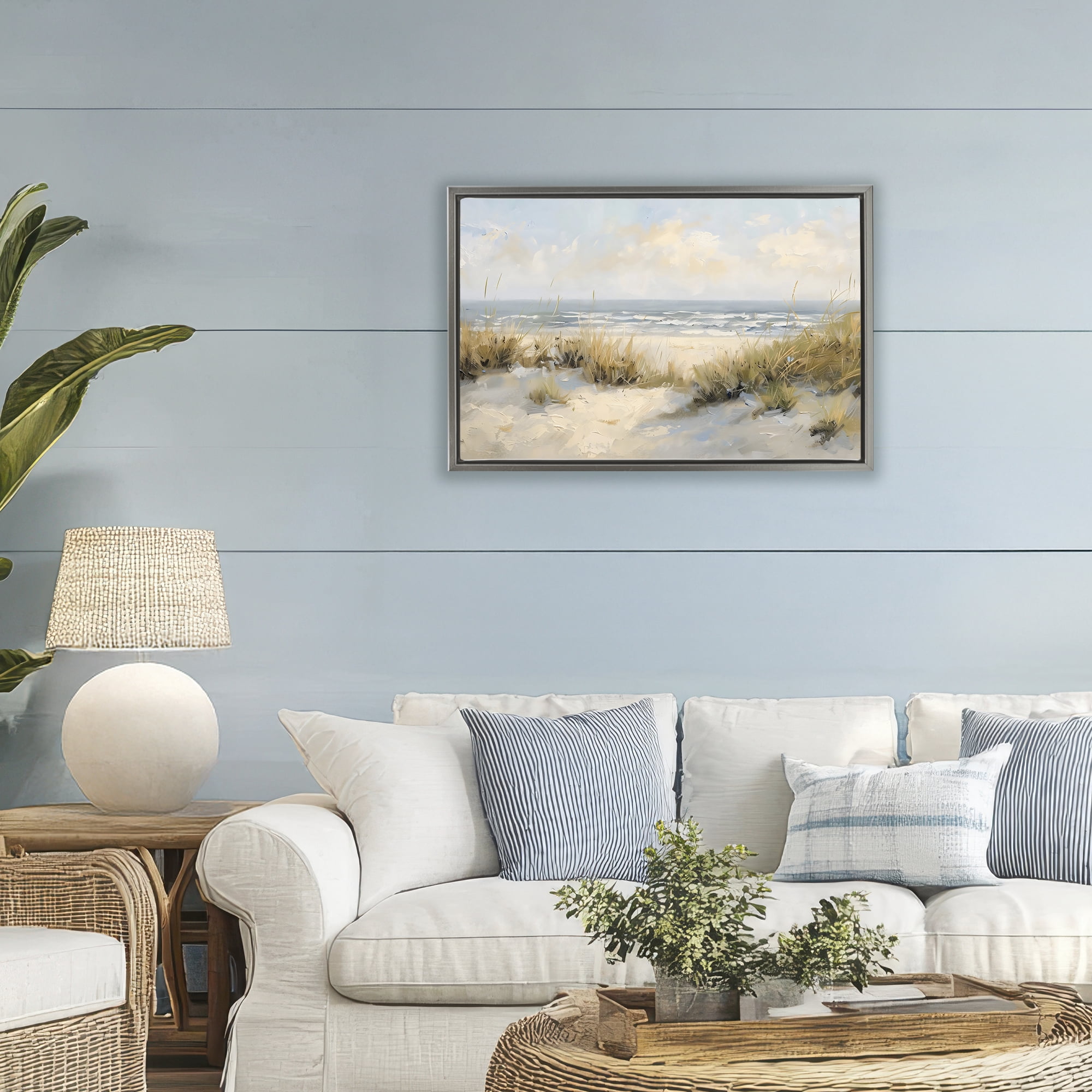 Stupell Industries Coastal Birds Over Dunes Gray Framed Floater Canvas Wall Art, design by Creative Studio