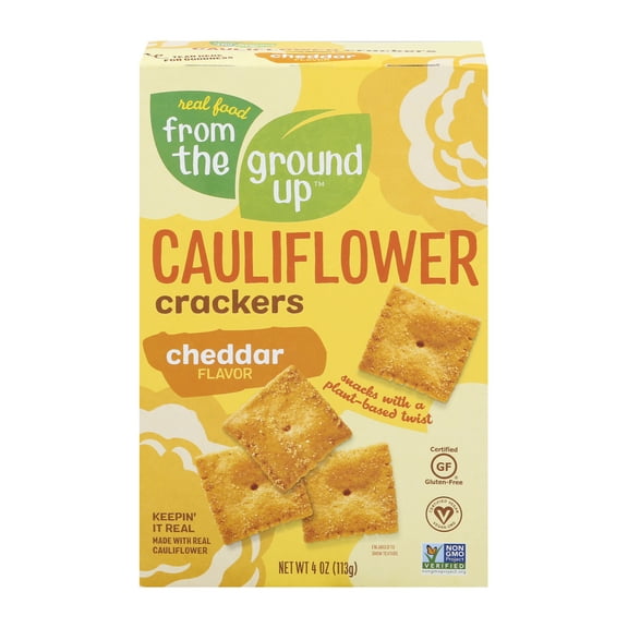 Real Food From The Ground Up Cauliflower Cheddar Crackers, 4 oz box