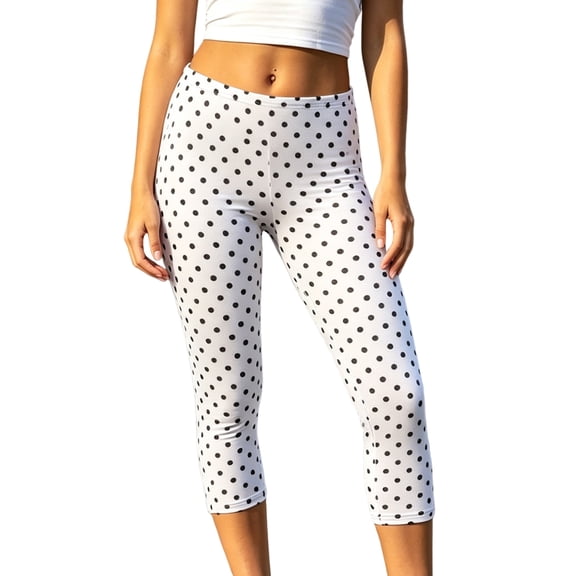 LMLYSoH Women's Capris Leggings Fashion Casual Dot Print Elastic Waist Slim Fit Cropped Pants