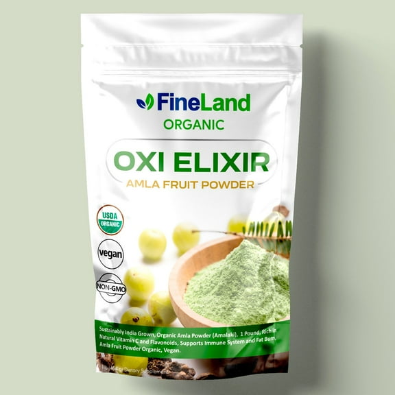 Fineland OXI ELIXIR Rich in Natural Vitamin C and Flavonoids, Supports Immune System and Fat Burn, Amla Fruit Powder Organic, Vegan 1 Pound