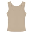 thumbnail image 4 of Ladies Tank Ribbed Square Neck Padded Crop Workout Basic Athletic Tank Top Ladies Tank Beige L, 4 of 4
