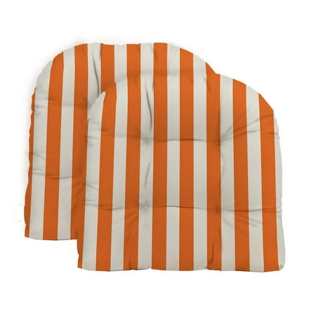 Made To Order Patio Cushions RSH Decor - Indoor / Outdoor 2- Piece Large Tufted Wicker Cushion Set Made with Orange & White Cabana Stripe Fabric ()
