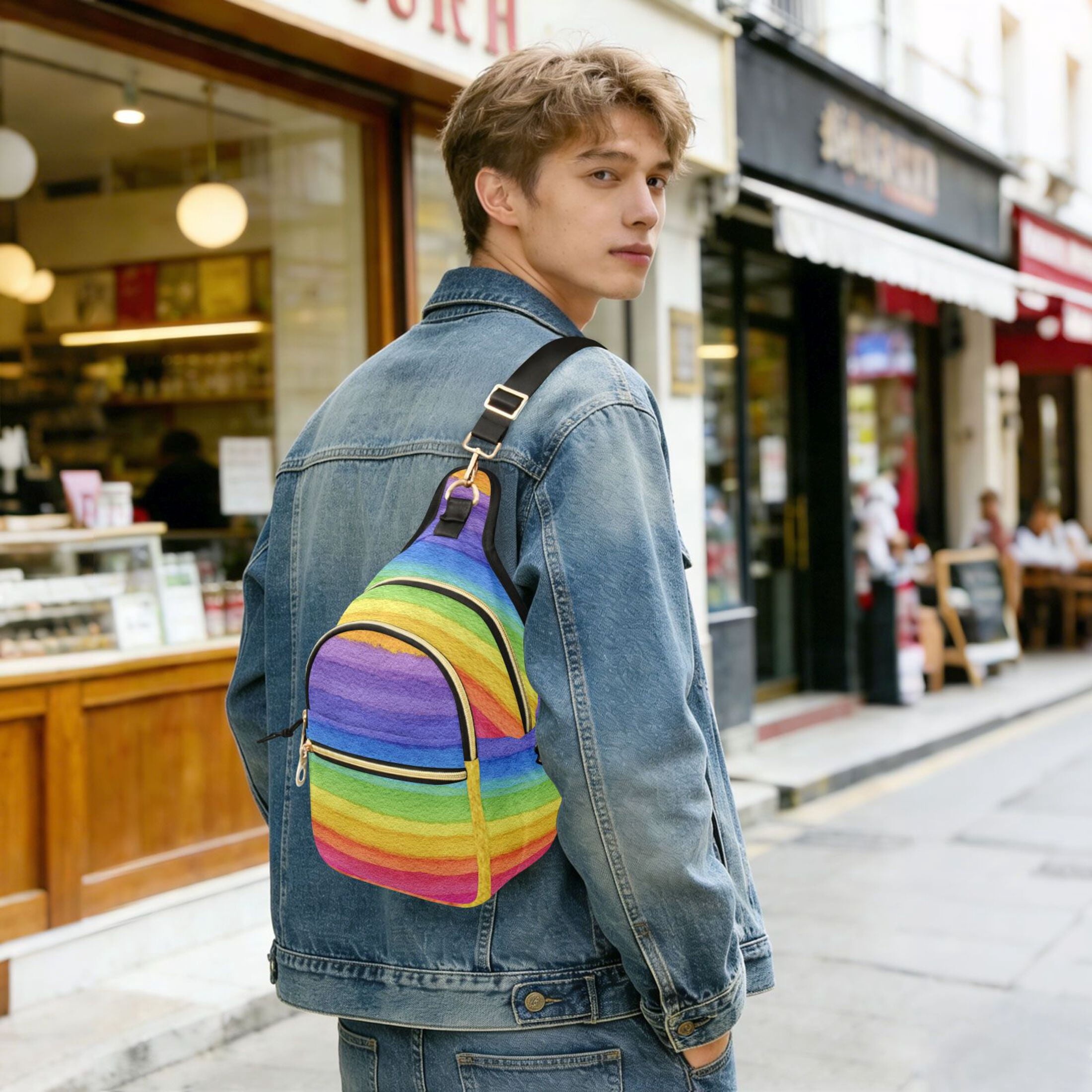 Crossbody Sling Bag for Women Shoulder Purse Trendy Daypack with Adjustable Strap Watercolor Rainbow Colors