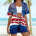 thumbnail image 2 of Guluxicc 2 Piece Outfit Sets for Women 4th of July Short Sleeve Cardigan Matching Shorts with Pockets Casual Beach Sets for Summer Holiday, 2 of 5
