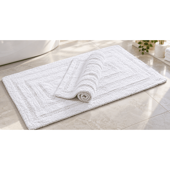Bedding Craft Bathroom Bath Mat Rug Set of 2, 17 x 24 21 x 34 in, off White