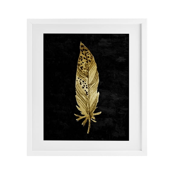 Speckled Feather on Black White Framed Print Under Glass, design by Kim Allen