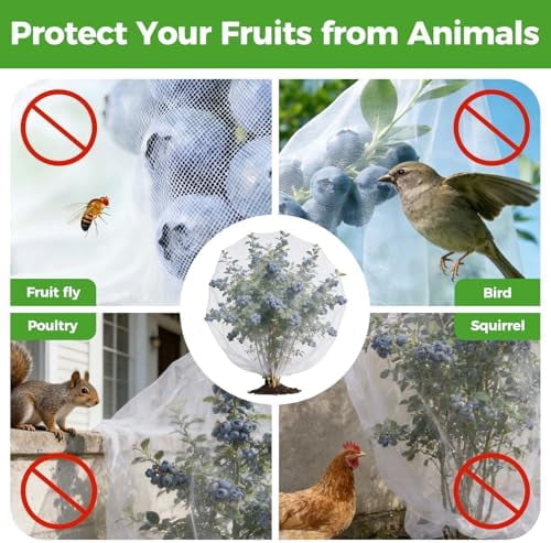 Blueberry Bush Netting Cover 2 Pack 8 x 8 ft, Garden Bird Netting with Zipper & Drawstring, Reusable Berry Bush Netting for Highbush Blueberries & Fruit Tree, Bird Deer Insect and Poultry Barrier